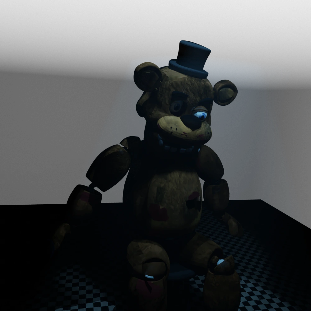 Freddy horror render under blue lighting